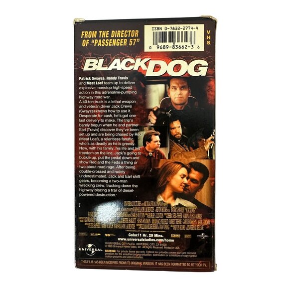 Black Dog Patrick Swayze VHS 1998 Action Movie Randy Travis Meat Loaf Universal - Picture 2 of 8